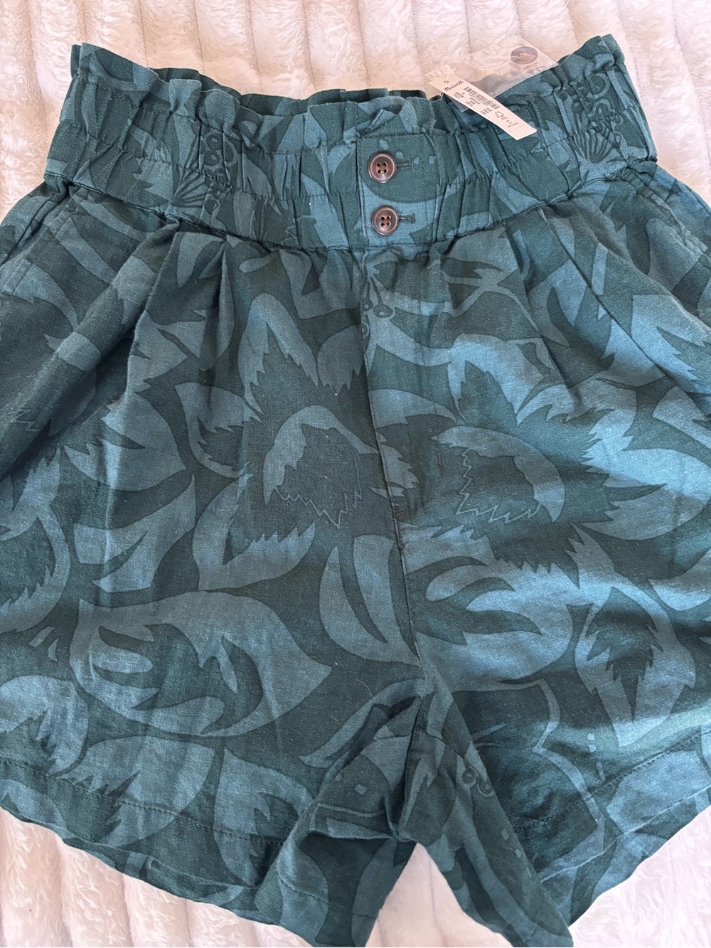 Madewell Teal Floral Jacquard Paperbag Waist Shorts